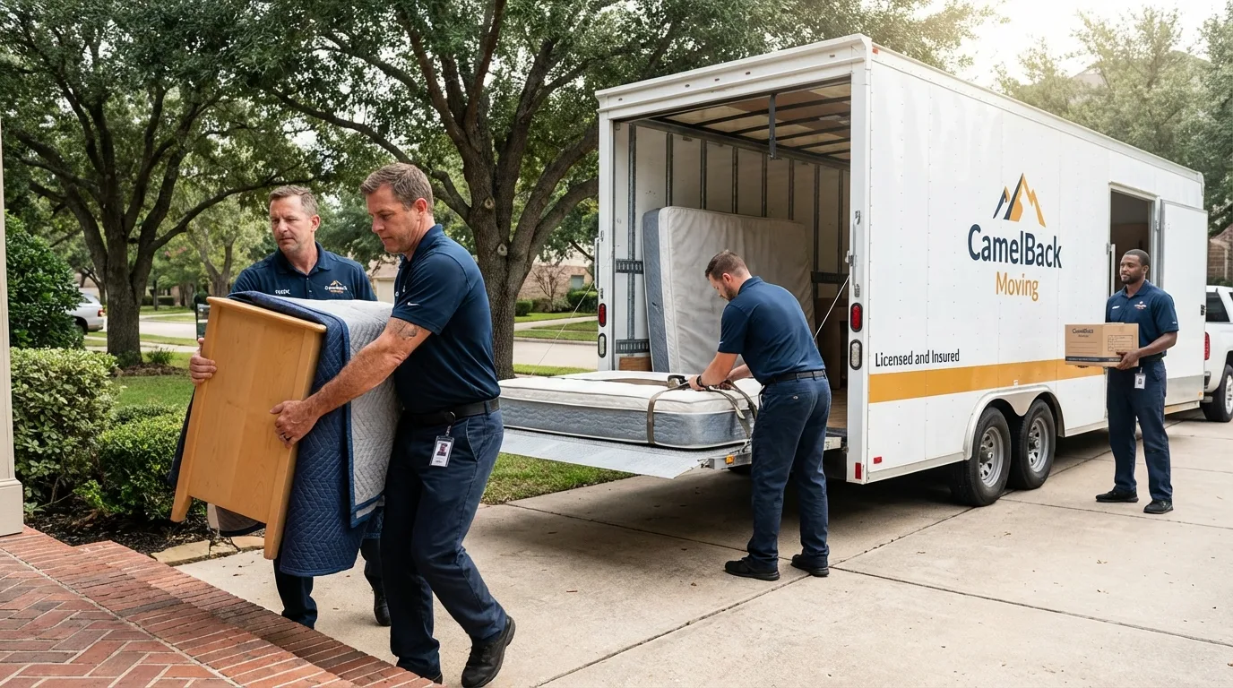 Crew loading residential truck for cross-state move from Wilsonville, AL